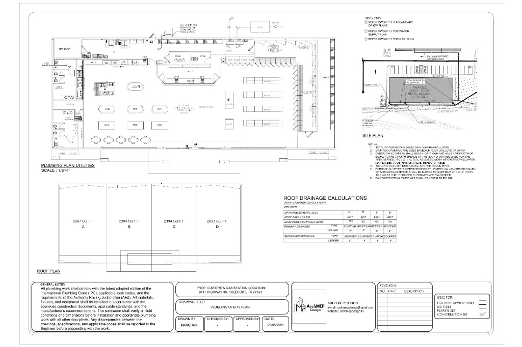 Plumbing Utility Plan with roof drainage